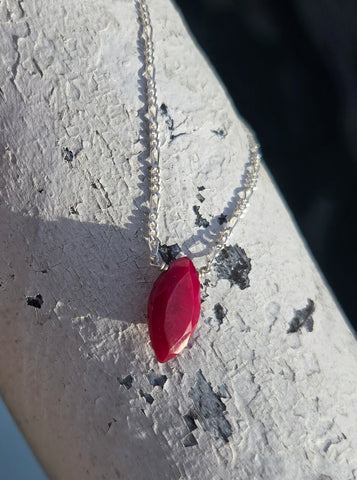 Ruby Faceted Marquise Sterling Silver Necklace