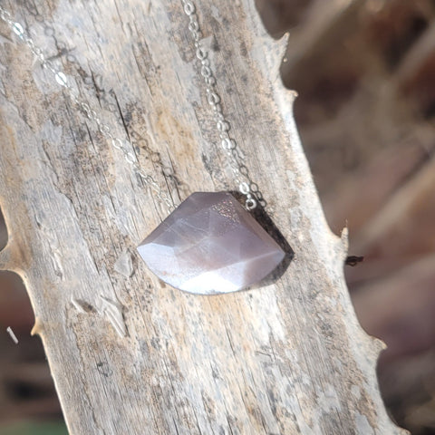 Chocolate Moonstone Faceted Fan Sterling Silver Necklace