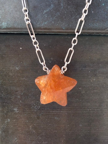 Indian Sunstone Faceted Star Sterling Silver Necklace