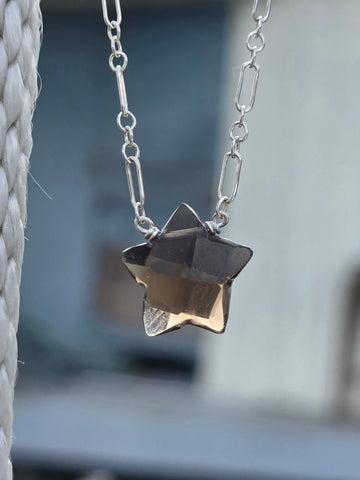 Smoky Quartz Faceted Star Sterling Silver Necklace
