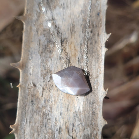 Chocolate Moonstone Faceted Fan Sterling Silver Necklace