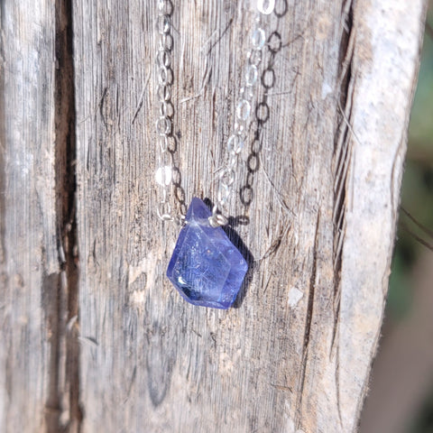 Tanzanite Portrait Cut Sterling Silver Necklace