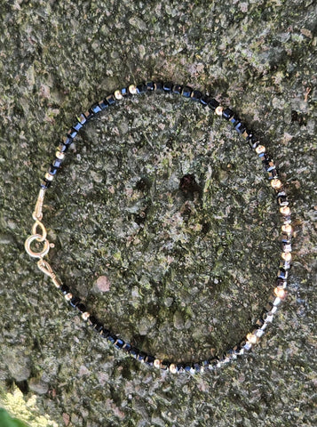 Black Spinnel Faceted Dice 14K and 10K Gold Beaded Bracelet