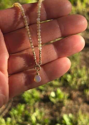 Faceted Welo Opal 14K Gold Infiniti Necklace