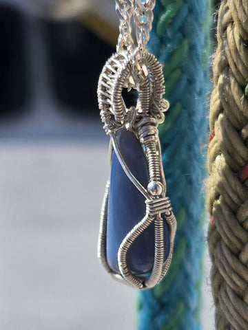 Swedish Blue Sterling Silver Wire Wrap Necklace