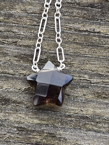 Smoky Quartz Faceted Star Sterling Silver Necklace