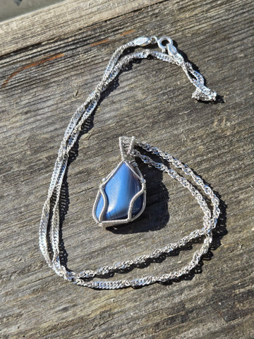 Swedish Blue Sterling Silver Wire Wrap Necklace