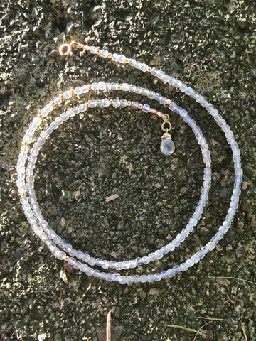 Labradorite Faceted Dice 14K Gold Infinity Beaded Necklace