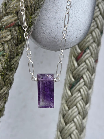 Amethyst Baguette Sterling Silver Necklace