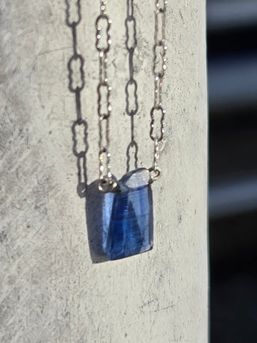 Blue Kyanite Free Form Faceted Sterling Silver Necklace