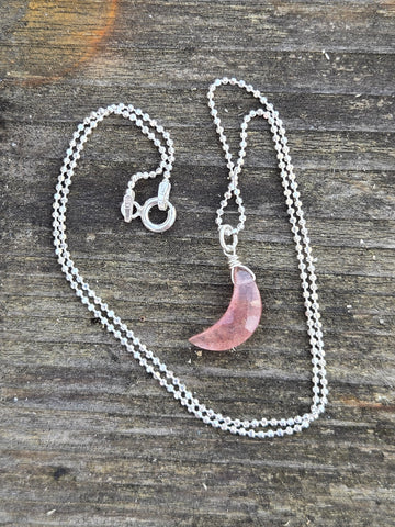 Pink Muscovite Crescent Moon Sterling Silver Necklace