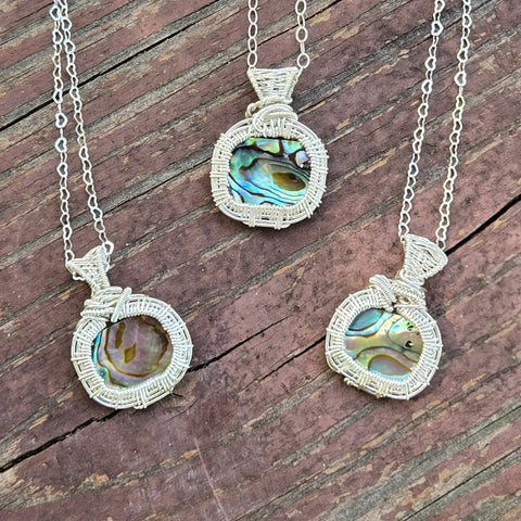 Abalone Shell Woven Basket Necklace