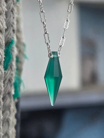 Green Onyx Faceted Diamond Dagger Sterling Silver Necklace