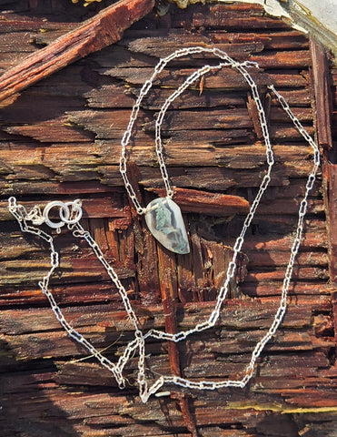 Moss Agate Faceted Leaf Sterling Silver Necklace