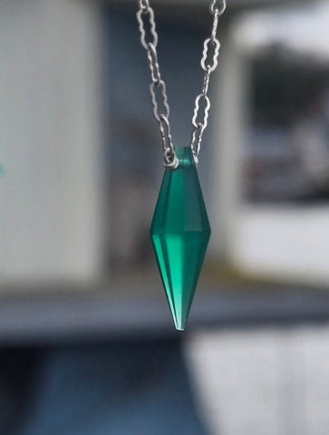 Green Onyx Faceted Diamond Dagger Sterling Silver Necklace