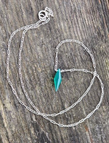 Green Onyx Faceted Diamond Dagger Sterling Silver Necklace