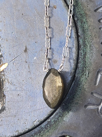 Golden Sheen Obsidian Faceted Marquise Sterling Silver Necklace