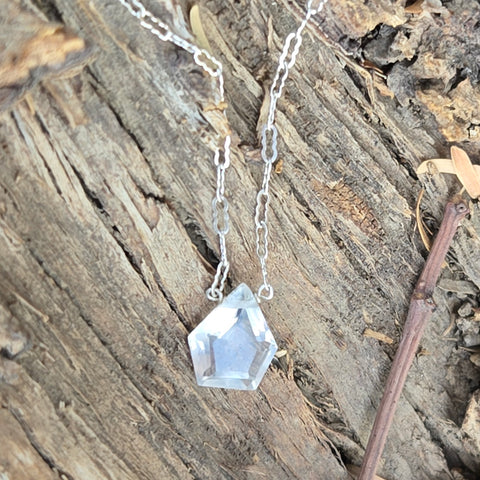 Moon Quartz Faceted Pentagon Sterling Silver Necklace