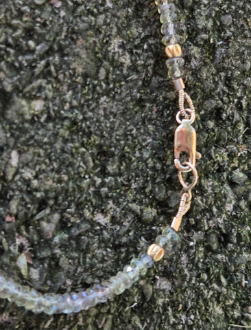 Green Sapphire and Ancient Egyptian Gold Bead Replica 18k & 14K Gold Bracelet