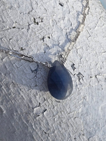 Blue Sapphire Faceted Briolette Sterling Silver Necklace