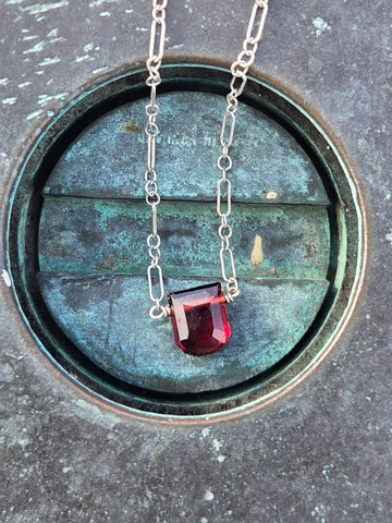 Garnet Faceted Chalice Sterling Silver Necklace