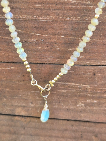 Faceted Welo Opal 14K Gold Infiniti Necklace