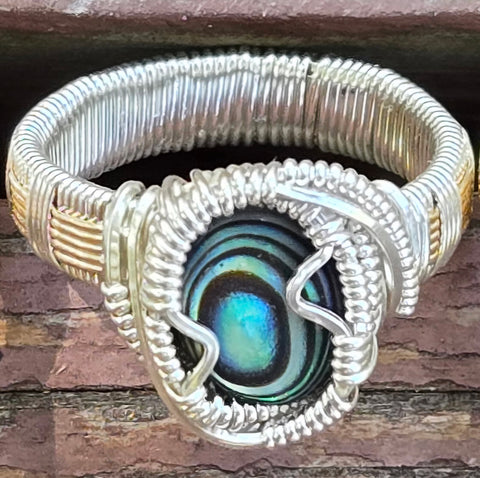 Abalone Shell Basket Weave Sterling Silver Ring