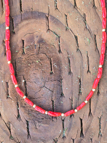 Mediterranean Coral (Old Stock), Diamond and Engraved 14K Gold Infiniti Beaded Necklace
