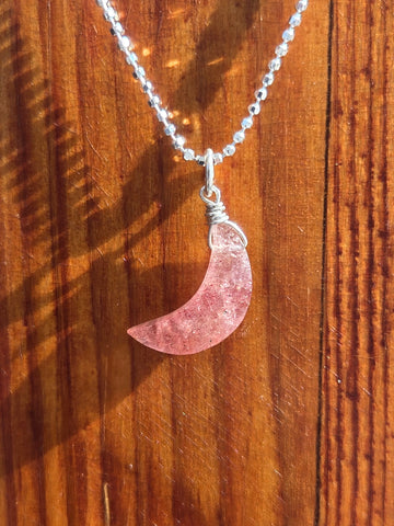 Pink Muscovite Crescent Moon Sterling Silver Necklace