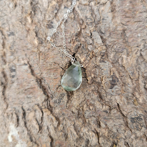 Moss Agate Faceted Briolette Sterling Silver Necklace