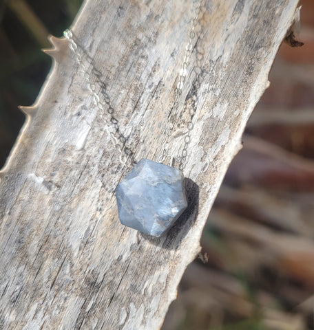 Grey Moonstone Faceted Hexagon Sterling Silver Necklace