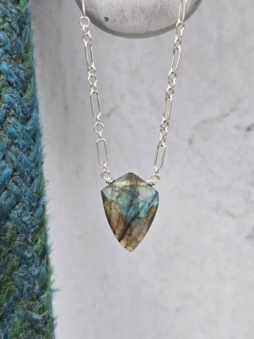Labradorite Faceted Shield Sterling Silver Necklace