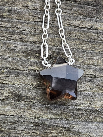 Smoky Quartz Faceted Star Sterling Silver Necklace