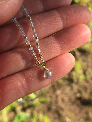 Labradorite Faceted Dice 14K Gold Infinity Beaded Necklace