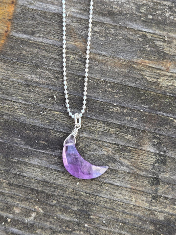 Amethyst Crescent Moon Sterling Silver Necklace