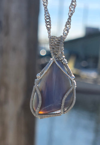 Swedish Blue Sterling Silver Wire Wrap Necklace