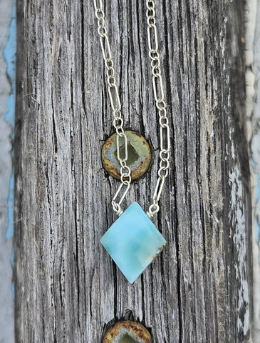 Larimar Faceted Diamond Sterling Silver Necklace