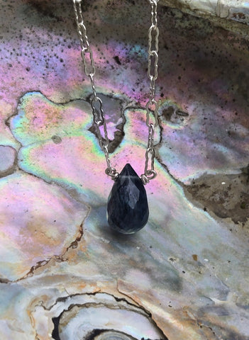 Teal Apatite Faceted Briolette Sterling Silver Necklace