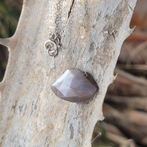 Chocolate Moonstone Faceted Fan Sterling Silver Necklace