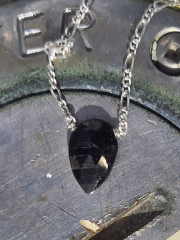 Hypersthene Faceted Leaf Sterling Silver Necklace