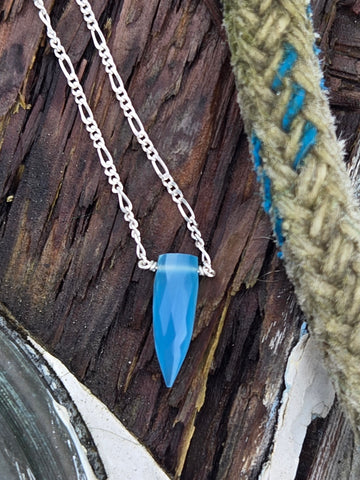 Blue Chalcedony Faceted Bullet Sterling Silver Necklace