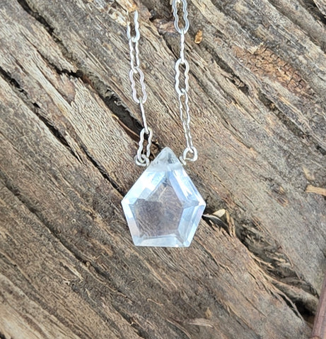 Moon Quartz Faceted Pentagon Sterling Silver Necklace