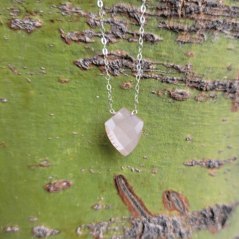 Peach Moonstone Faceted Shield Sterling Silver Necklace