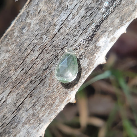 Moss Quartz Faceted Briolette Sterling Silver Necklace