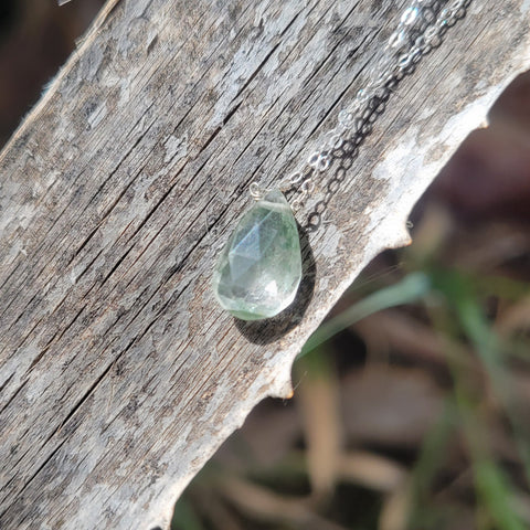 Moss Agate Faceted Briolette Sterling Silver Necklace