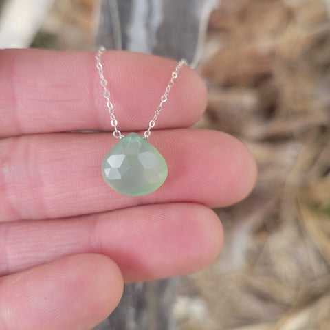 Green Chalcedony Faceted Briolette Sterling Silver Necklace