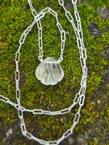 Aquamarine Carved Seashell  Sterling Silver Necklace
