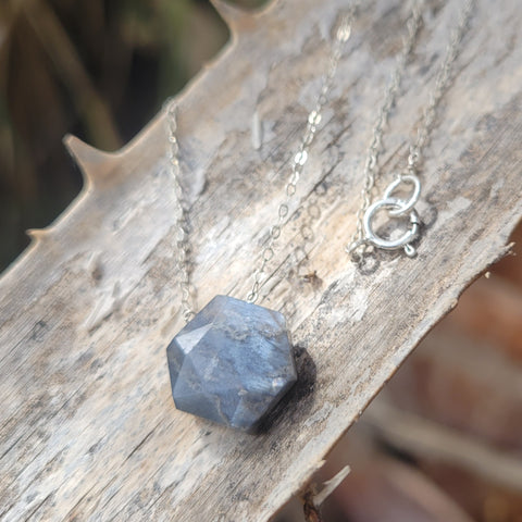 Grey Moonstone Faceted Hexagon Sterling Silver Necklace