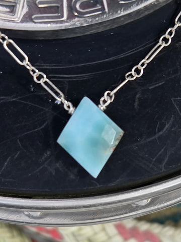 Larimar Faceted Diamond Sterling Silver Necklace