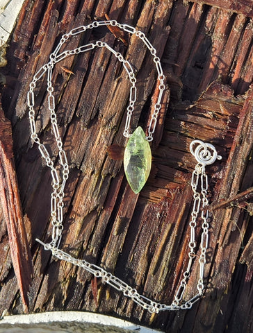 Green Kyanite Faceted Marquise Sterling Silver Necklace